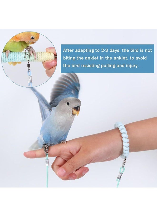 2 Pcs Bird Training Leash,Adjustable Parrot Flying Strap Rope Universal Flying Traction Lead Durable Outing Gadget Outdoor Training Toy for Birds, Parrot, Cockatiel, Parakeet, Lory, 3m elastic flying rope No. 6 foot ring(Blue and Pink) - Image 5