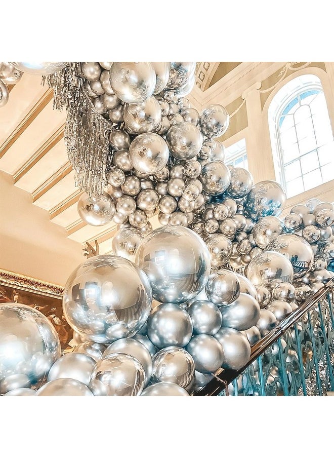 PartyWoo PartyWoo Metallic Silver Balloons 140 pcs Different Sizes Pack of 18 12 10 5 Inch Chrome Silver Balloon Arch Kit Garland for Graduation New Year Wedding Birthday Party Decorations Silver-G102  - Image 5