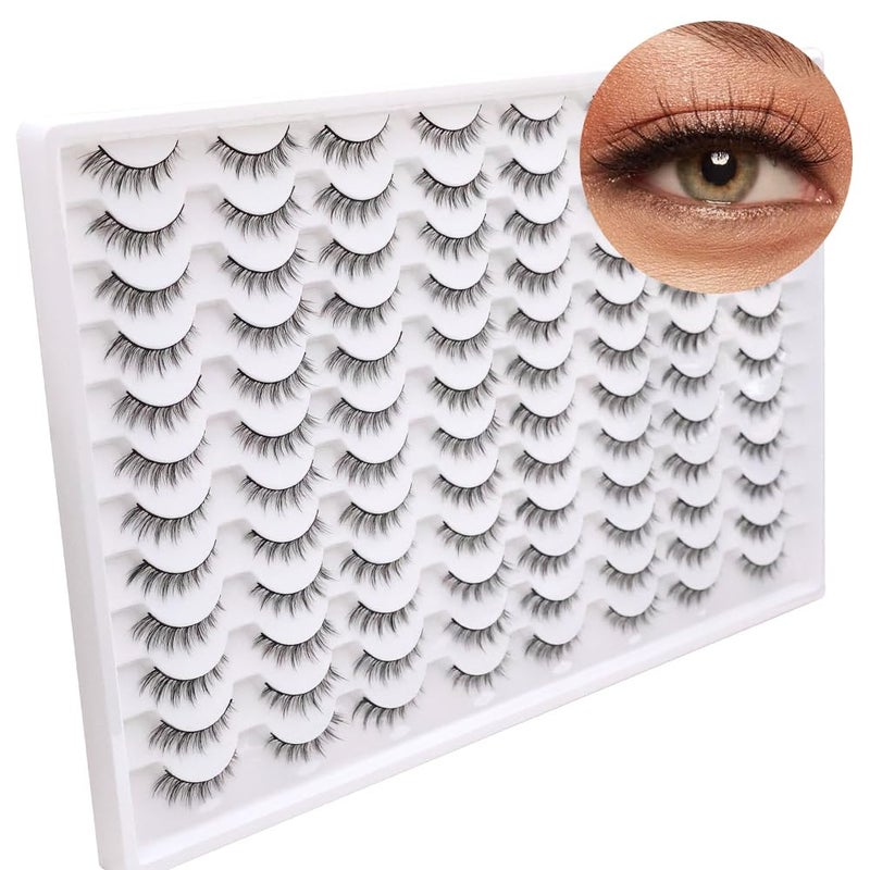 Azenlo False Eyelashes 48 Pairs Faux Mink Lashes 14mm Wispy Lashes 3D Fluffy Cat Eye Lashes Pack Bulk Wholesale Strip Lashes(style 48-038) - Image 1