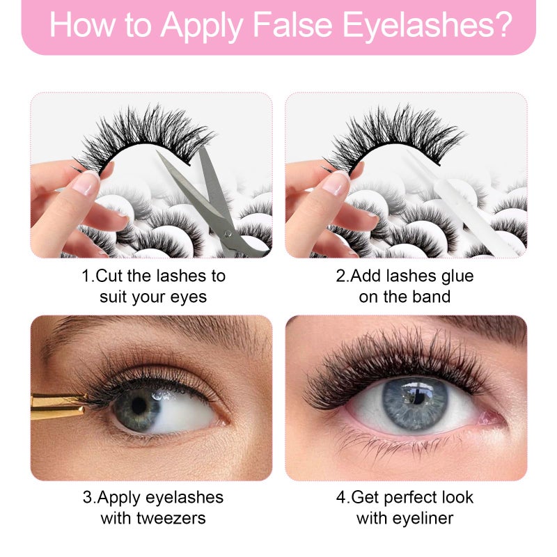 Azenlo False Eyelashes 48 Pairs Faux Mink Lashes 14mm Wispy Lashes 3D Fluffy Cat Eye Lashes Pack Bulk Wholesale Strip Lashes(style 48-038) - Image 4