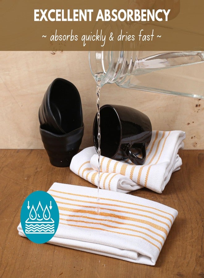 Native Fab Yellow Stripe Kitchen Dish Towels 16"x26" Set of 4 - Herringbone Weave Scandia Striped 100% Cotton Dish Cloths for Washing Dishes, Absorbent Hand Towels - Yellow White - Image 2