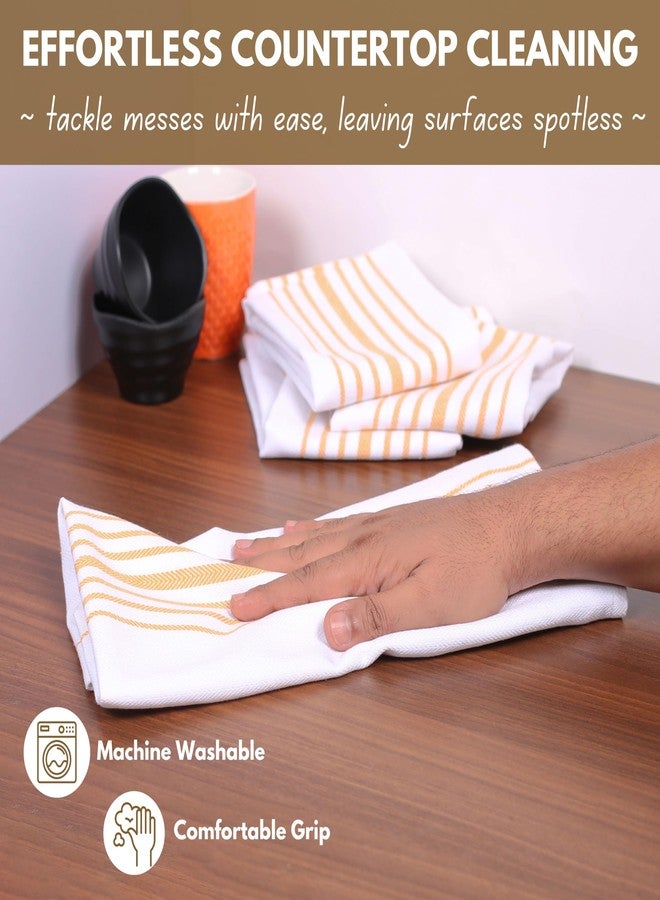 Native Fab Yellow Stripe Kitchen Dish Towels 16"x26" Set of 4 - Herringbone Weave Scandia Striped 100% Cotton Dish Cloths for Washing Dishes, Absorbent Hand Towels - Yellow White - Image 3