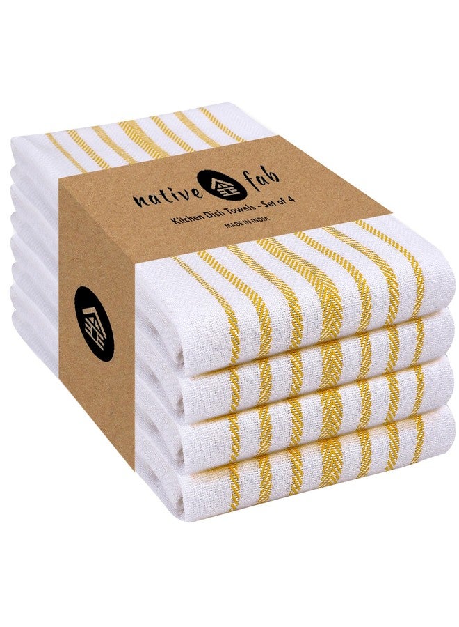 Native Fab Yellow Stripe Kitchen Dish Towels 16"x26" Set of 4 - Herringbone Weave Scandia Striped 100% Cotton Dish Cloths for Washing Dishes, Absorbent Hand Towels - Yellow White - Image 1