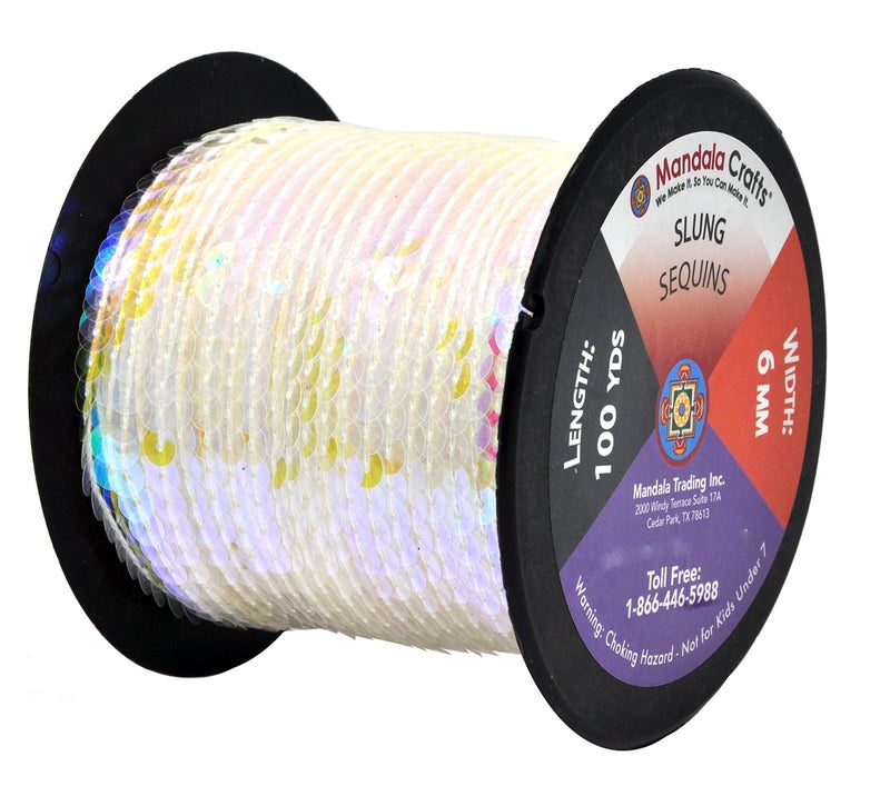 Mandala Crafts 100 Yards 6mm Iridescent Clear Sequins Strips on a Roll - Flat Paillettes Trim Ribbon Sequins String Spool by The Yard for Sewing, Crafts, Embellishments, and Decorations - Image 2