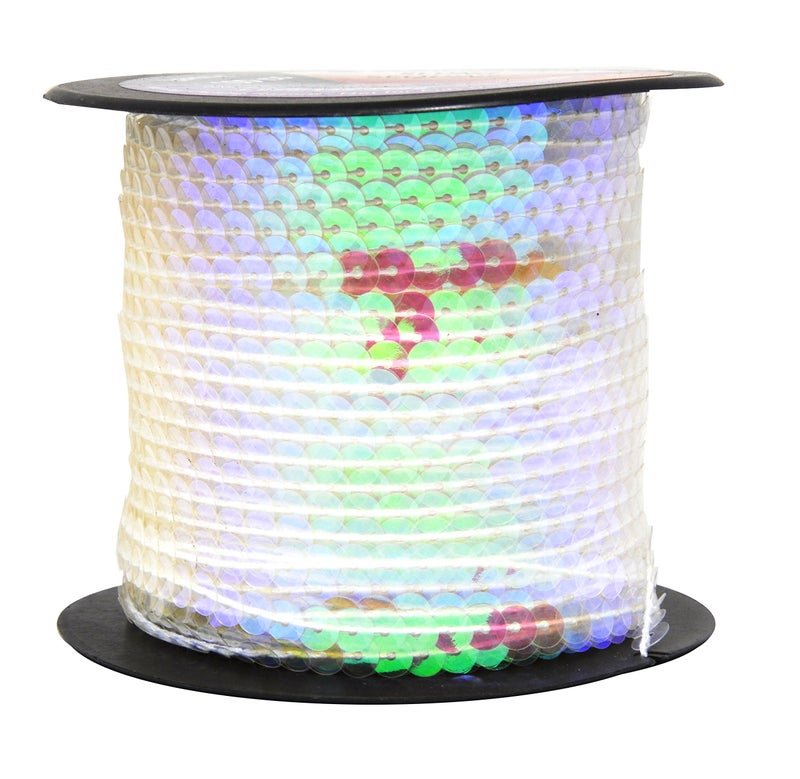 Mandala Crafts 100 Yards 6mm Iridescent Clear Sequins Strips on a Roll - Flat Paillettes Trim Ribbon Sequins String Spool by The Yard for Sewing, Crafts, Embellishments, and Decorations - Image 1