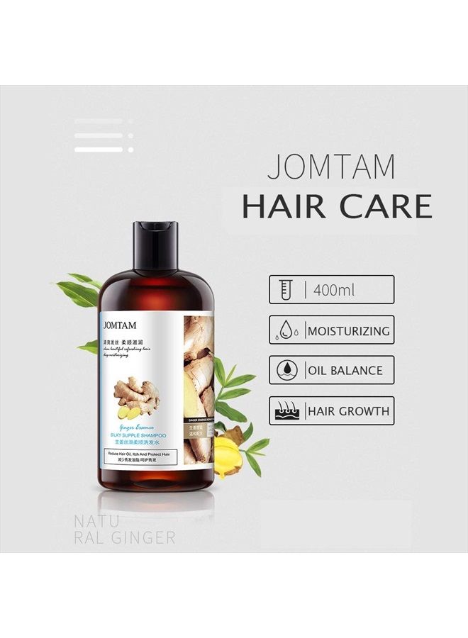 JOMTAM شامبو زيت الشعر الناعم والمرن مع خلاصة الزنجبيل مستخلص طبيعي تركيبة ناعمة خفيفة تحمي من الحكة ترطب وتغذي وتنظف 400 مل 13.5 أونصة سائلة - Image 2