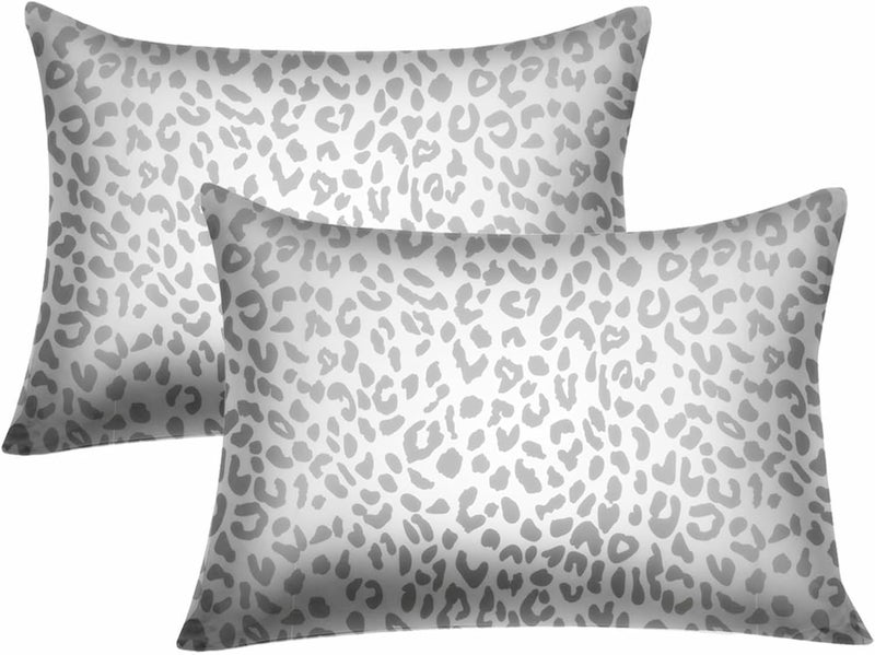 URLINENS غطاء وسادة من الساتان للشعر والبشرة، ناعم وبارد مشابه لأغطية الوسائد الحريرية عبوة من 2 مع إغلاق مغلف مقاس قياسي، هدية للرجال والنساء (20×26 بوصة، نمط النمر الفضي) - Image 1