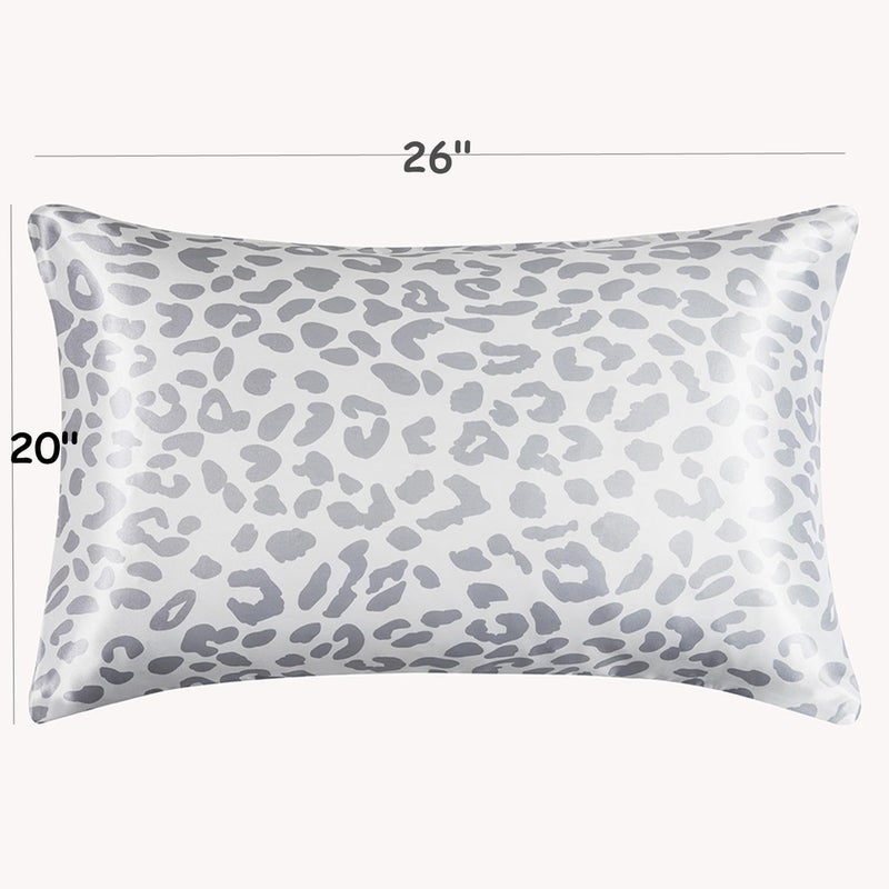 URLINENS غطاء وسادة من الساتان للشعر والبشرة، ناعم وبارد مشابه لأغطية الوسائد الحريرية عبوة من 2 مع إغلاق مغلف مقاس قياسي، هدية للرجال والنساء (20×26 بوصة، نمط النمر الفضي) - Image 3