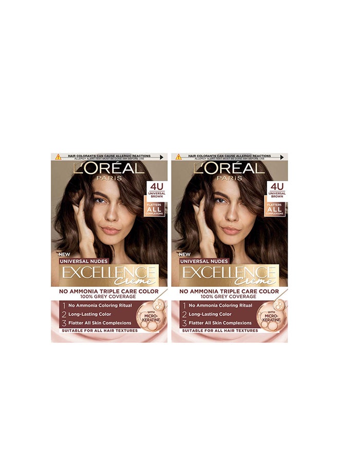 L'Oreal Paris Excellence Crème Universal Nudes Hair Color 4U Brown Bundle - Image 1