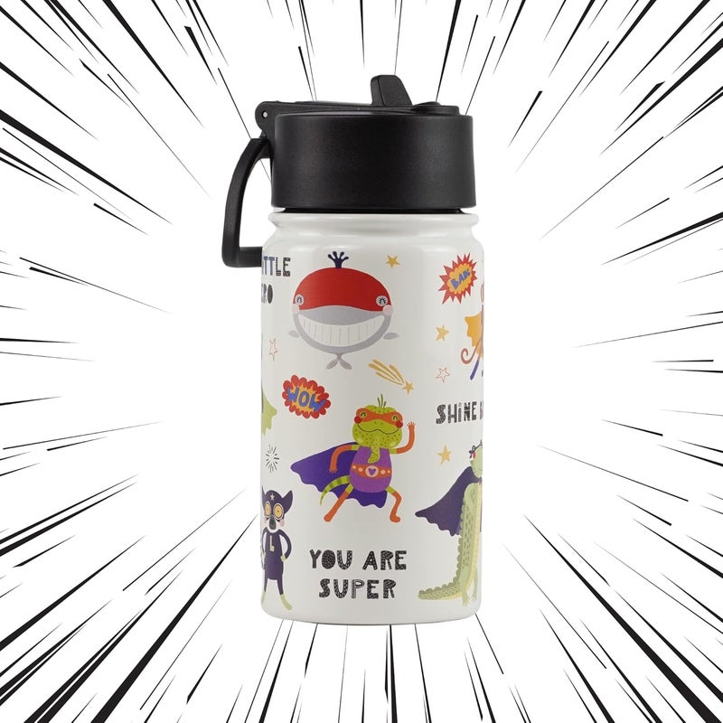 SOLARA Amazi Kids Insulated Water Bottle for Kids 450ml, Kids Water Bottle,Sipper Bottle for Kids,Thermosteel Kids Bottles,Stainless Steel Water Bottles for Kids,Straw Bottle for Kids, Animal Heroes - Image 5