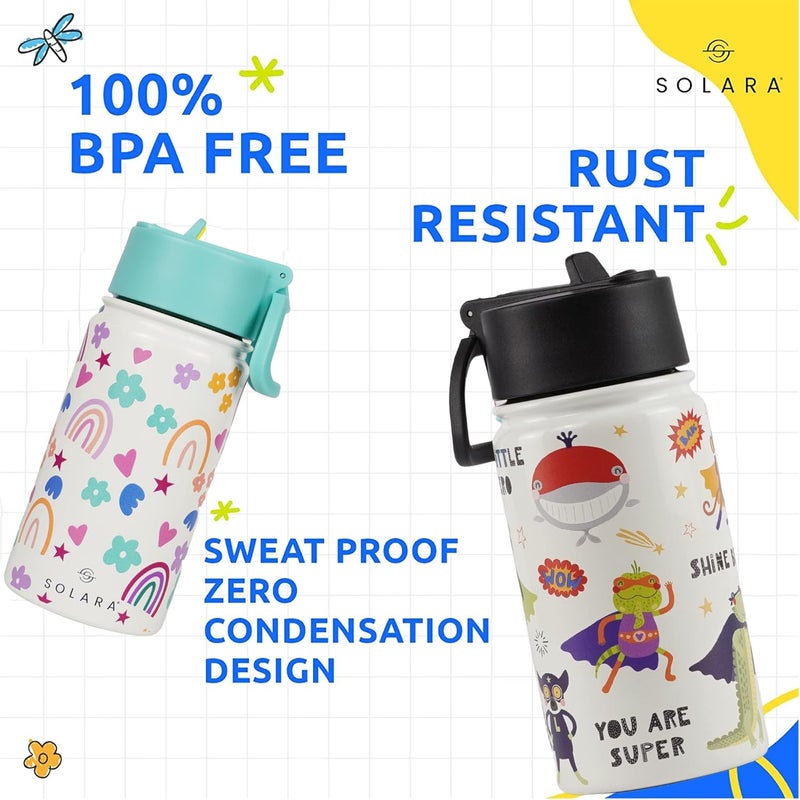 SOLARA Amazi Kids Insulated Water Bottle for Kids 450ml, Kids Water Bottle,Sipper Bottle for Kids,Thermosteel Kids Bottles,Stainless Steel Water Bottles for Kids,Straw Bottle for Kids, Animal Heroes - Image 3
