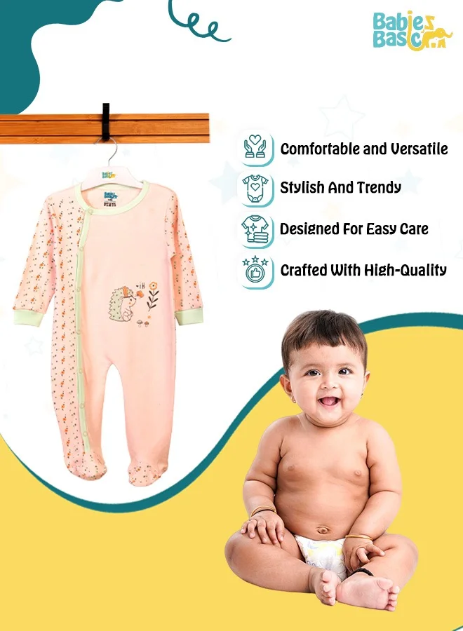 Babies Basic 100% Cotton Printed Long Sleeves Jumpsuit/Romper/Sleepsuit For Babies