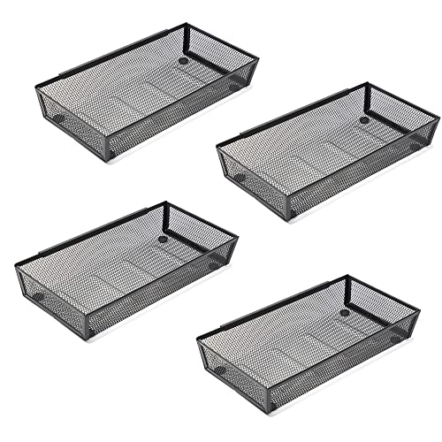 YFEEN Silverware Organizer ，Mesh Cutlery silverware Tray for Drawer，Tool tray organizer,Utensil Flatware Tableware Organizer for Kitchen,Office,with Non-slip,Fits Standard Drawer,(6x12 IN) 4PSC,Black - Image 1