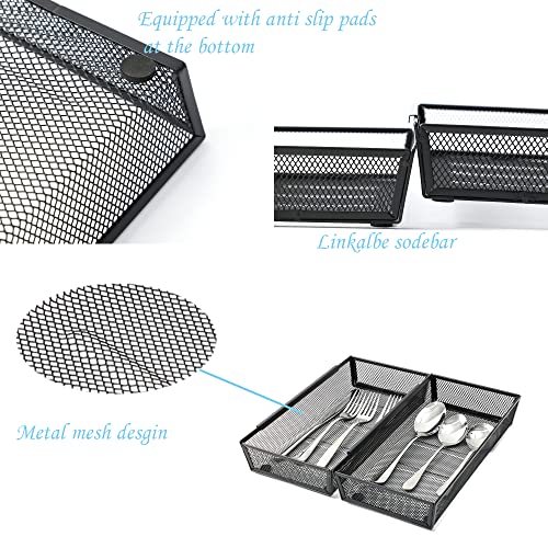 YFEEN Silverware Organizer ，Mesh Cutlery silverware Tray for Drawer，Tool tray organizer,Utensil Flatware Tableware Organizer for Kitchen,Office,with Non-slip,Fits Standard Drawer,(6x12 IN) 4PSC,Black - Image 3
