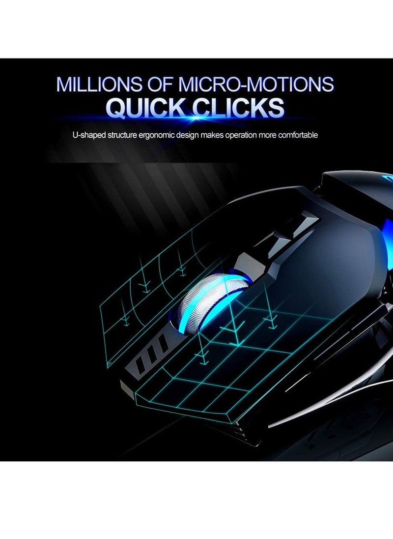 T-WOLF - Wired Gaming Mouse 7 Button 4 Color Backlight 1200-6400 Adjustable DPI Office Mouse Built-in Weights for Laptop/PC Silver G530 - Image 1