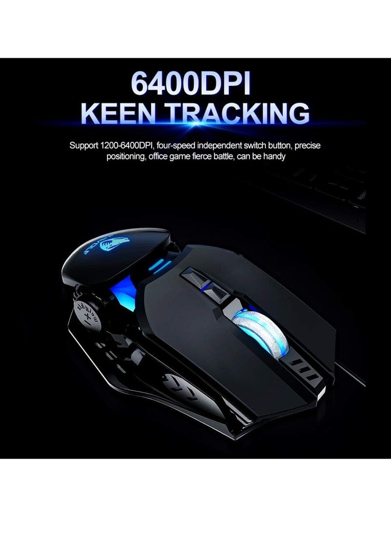 T-WOLF - Wired Gaming Mouse 7 Button 4 Color Backlight 1200-6400 Adjustable DPI Office Mouse Built-in Weights for Laptop/PC Silver G530 - Image 1