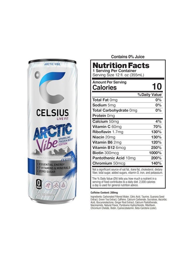 CELSIUS مشروب الطاقة الفوار المجمد من ARCTIC VIBE، خالي من السكر، 12 أونصة سائلة (عبوة من 12) - Image 3