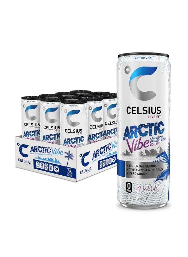 CELSIUS مشروب الطاقة الفوار المجمد من ARCTIC VIBE، خالي من السكر، 12 أونصة سائلة (عبوة من 12) - Image 1