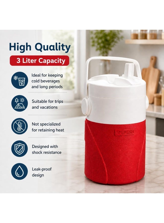 Fresh 3 Liter Plastic Water Cooler | 25 mm Thick Insulated Plastic Ice and Cold Drink Water Bottle | Beverage Container for Trips, Camping, Picnics, Work - Image 2