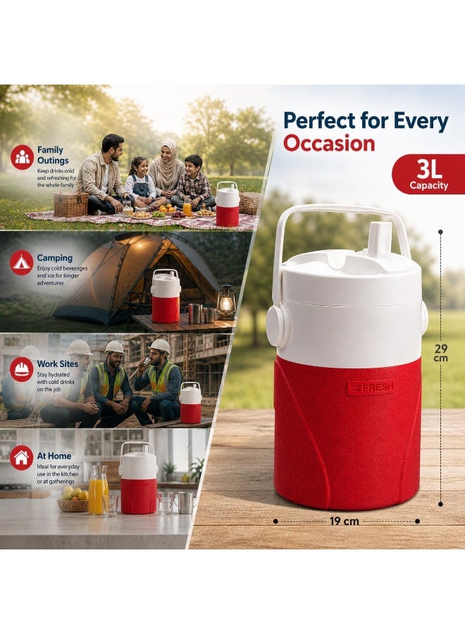 Fresh 3 Liter Plastic Water Cooler | 25 mm Thick Insulated Plastic Ice and Cold Drink Water Bottle | Beverage Container for Trips, Camping, Picnics, Work - Image 3