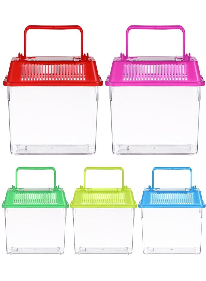 POPETPOP Portable Fish Tank Small Plastic Aquarium with Handle 5.90X4.33X3.74In Transparent Turtle Box Handheld Aquarium for Fish Turtle Hamsters Travel and Home Use