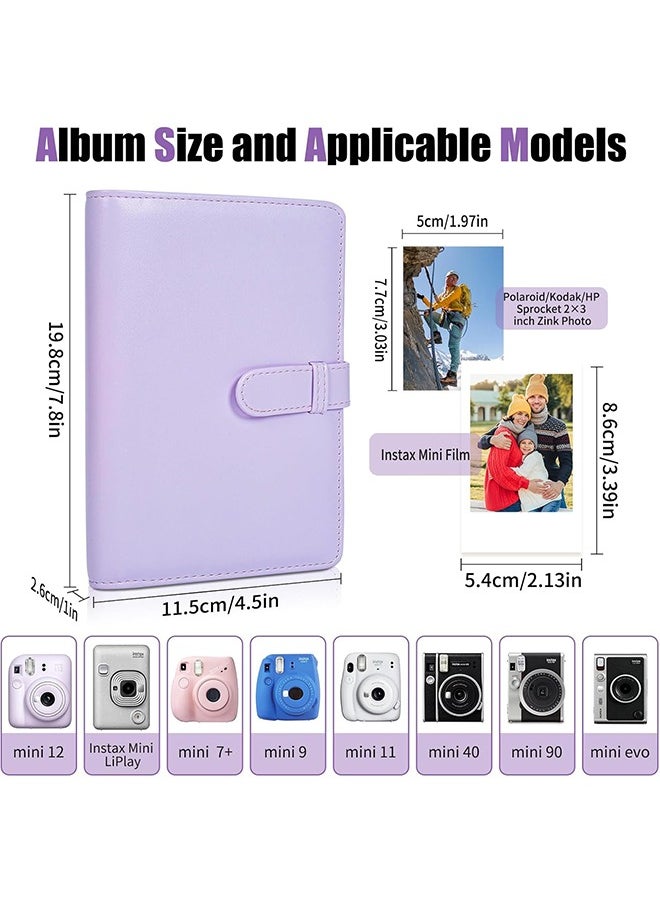 HY 108 Pockets Mini Album Compatible with Fujifilm Instax Mini film, Suitable for Instax Mini 12/11/7+/9/Evo/Link 2, 2x3"Photo Album for Canon ivy 2 Kpop Photocard(Lilac Purple)  - Image 2