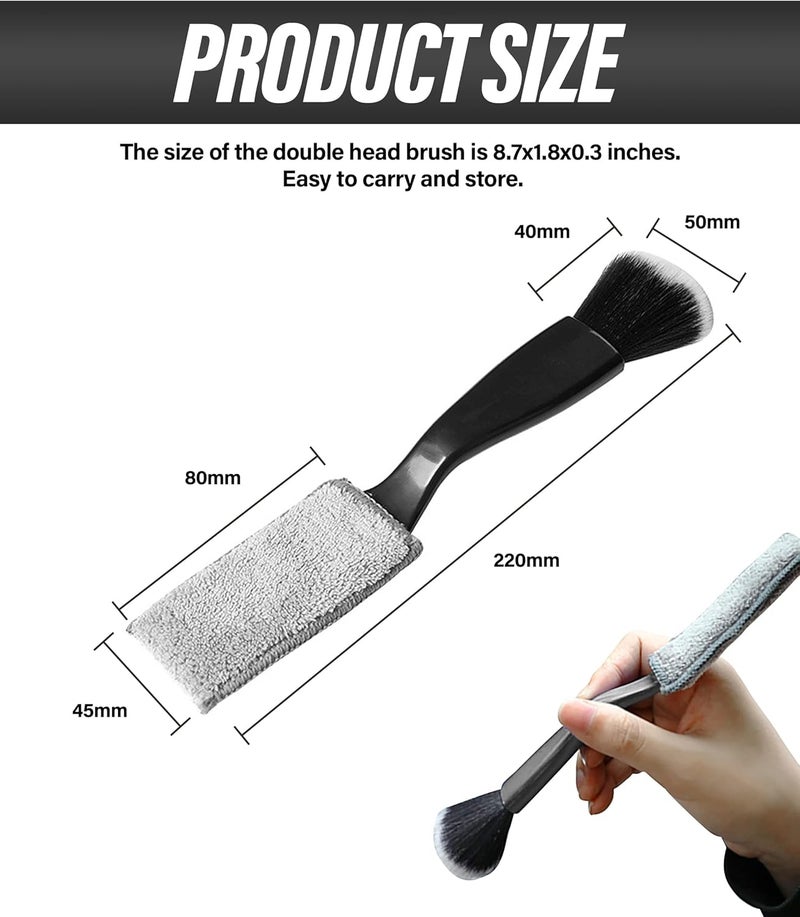 Reswish Universal 2 in 1 Duster for Car Clean,Car Bursh Tool,Double Head Brush,Auto Interior Detailing Brush,Soft Car Interior Detailing Brush Dust Brush (Black) - Image 2