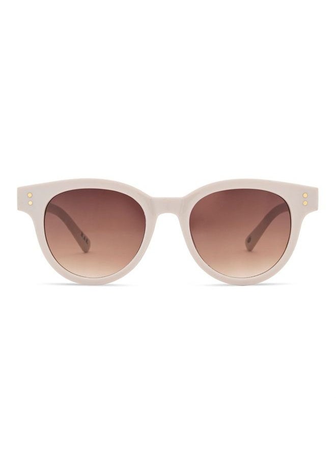 Rae Dunn WENDY Premium Sunglasses with SHINE ON. Signature Artwork (Glossy Beige Frame w/Brown Clear Gradient Lens)  - Image 1