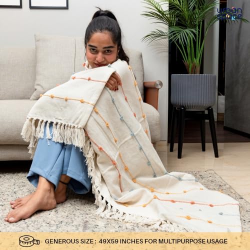 Urban Space Handmade Pure Cotton Sofa Throw Blanket, Soft Decorative Throw for Living Room, Sofa, Chair and Couch, Reversible and Breathable Throw with Tassels (Size- 125 cm x 150 cm, Boho White) - Image 5
