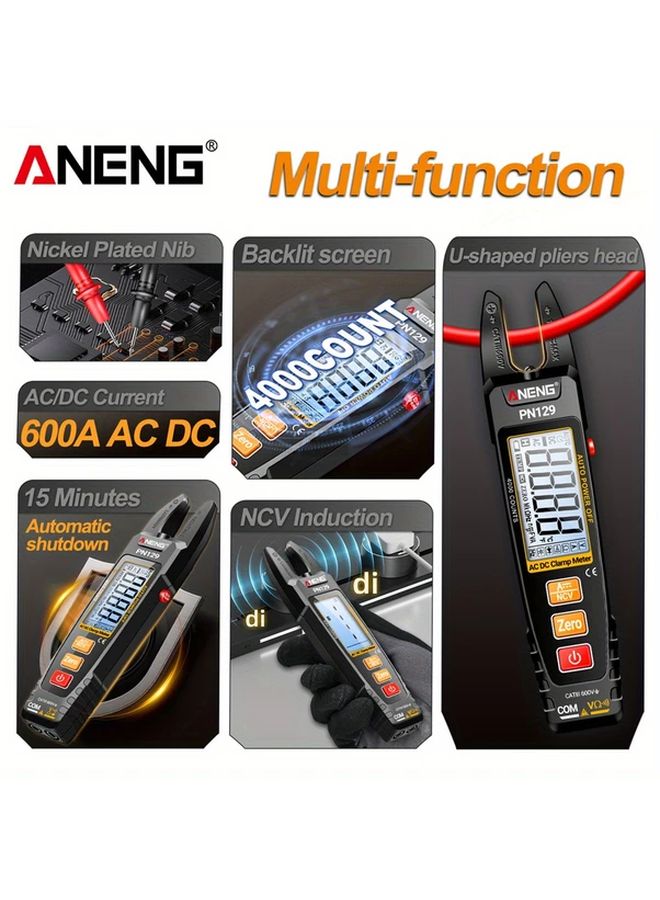 ANENG PN129 Black 4000 Count Digital Multimeter Intelligent Clamp Meter AC DC Voltage Tester - Image 5