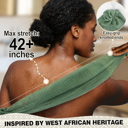 Zeefpod African Net Sponge Authentic4 Packs African Exfoliating Net SpongeBath Sponges for Shower42 inch Long for Normal to Sensitive Skin for Daily use Body Exfoliator Shower GreenPinkBlueGrey - Image 3