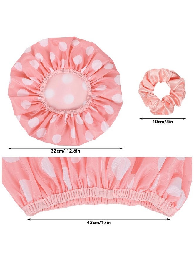 WSICSE 2 Packs Large Shower Caps For Women Waterproof Reusable Shower Cap Double Layers Hat Bath Caps With Hair Scrunchies For Home Spa Salon - Image 3