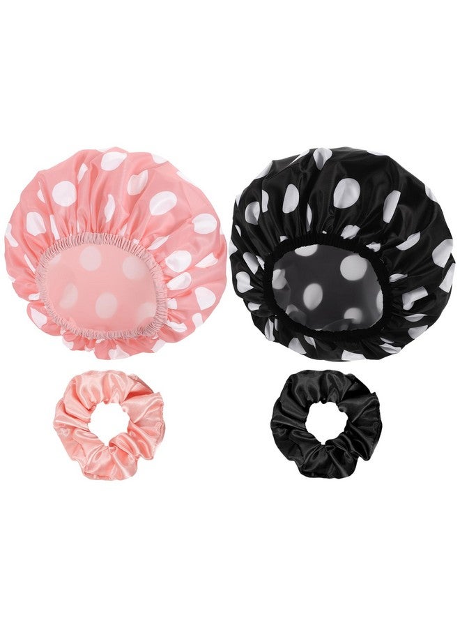 WSICSE 2 Packs Large Shower Caps For Women Waterproof Reusable Shower Cap Double Layers Hat Bath Caps With Hair Scrunchies For Home Spa Salon - Image 2