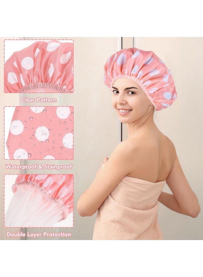 WSICSE 2 Packs Large Shower Caps For Women Waterproof Reusable Shower Cap Double Layers Hat Bath Caps With Hair Scrunchies For Home Spa Salon - Image 4