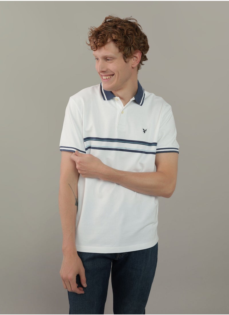 American Eagle - Logo Striped Short Sleeve Polo Shirt - Image 1