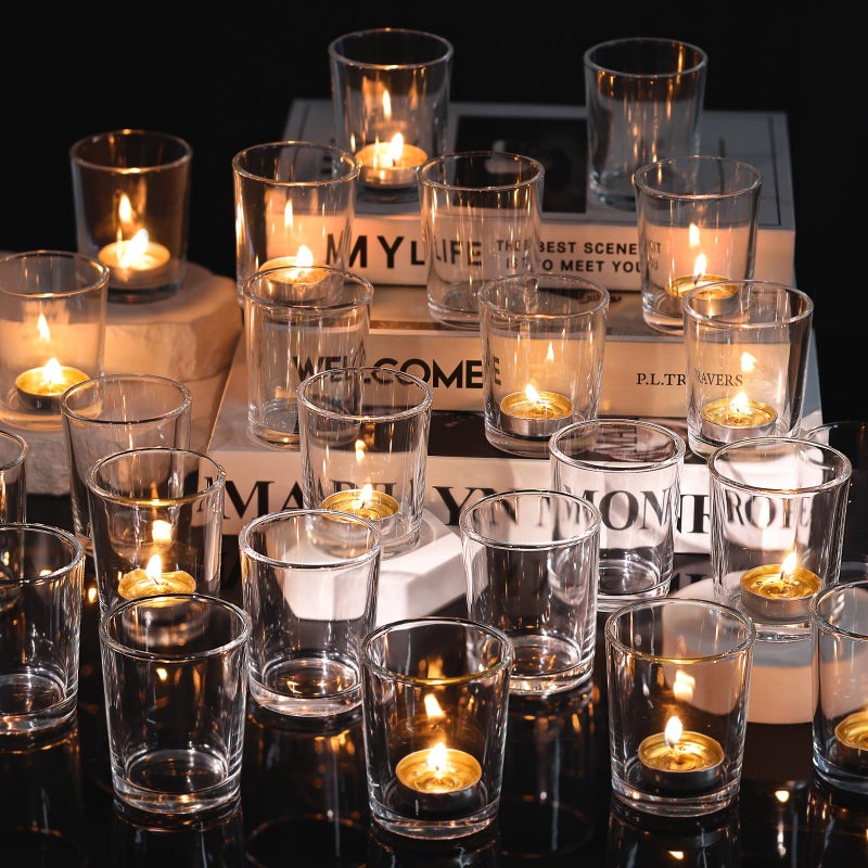 DARJEN 60Pcs Votive Candle Holders Clear Tea Lights Candle Holder Glass Candle Holders Bulk for Wedding Centerpieces Festival  Party Table Centerpiece Decor