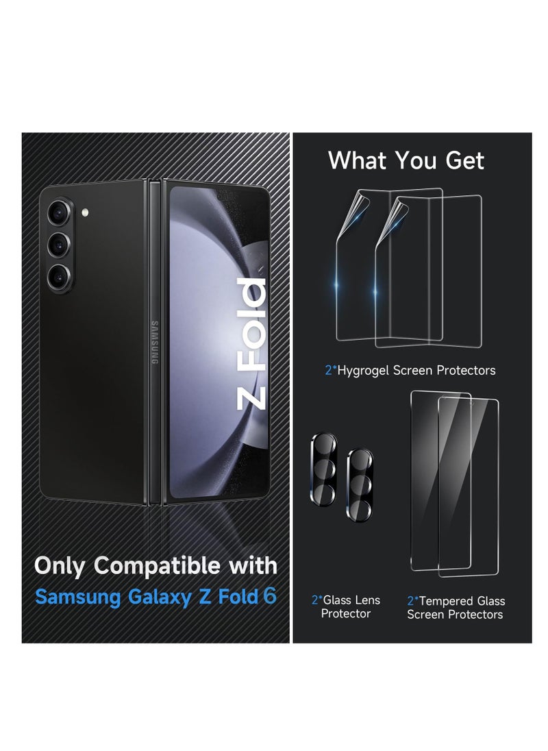 Aookay [6 in 1] For Samsung Galaxy Z Fold 6 Screen Protector, 2 Pack Inner TPU Film + 2 Pack Front Tempered Glass + 2 Pack Tempered Glass Camera Lens Protector [HD Drop-Proof]  - Image 2