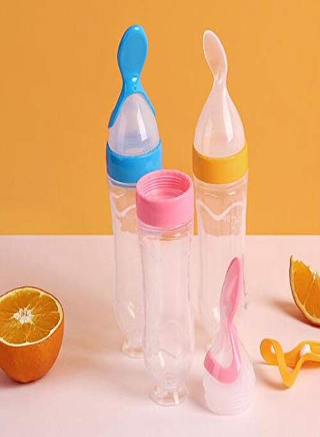 Heights squeezable Silicone Baby Feeding Bottle 90ml Fruit Feeder Bottle with Spoon for Newborn Baby(Random Color) Pack of 1 - Image 2