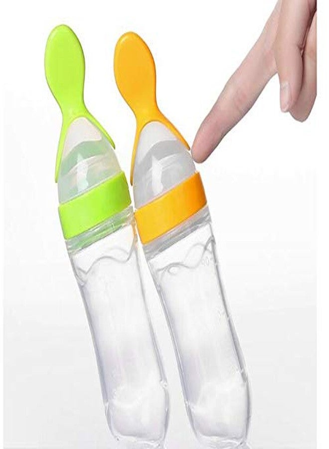 Heights squeezable Silicone Baby Feeding Bottle 90ml Fruit Feeder Bottle with Spoon for Newborn Baby(Random Color) Pack of 1 - Image 1