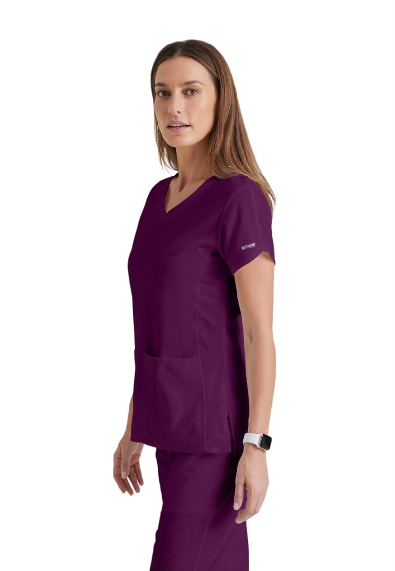 Barco Grey’s Anatomy by BARCO Classic Cora Scrub Top for Women – Wine, 4-Pocket Crossover V-Neck Scrub Shirt with Natural Stretch, Soil Release Fabric, and Super-Soft Finish – Small, Regular Fit - Image 3