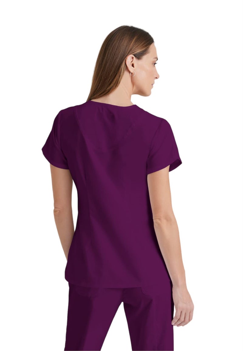 Barco Grey’s Anatomy by BARCO Classic Cora Scrub Top for Women – Wine, 4-Pocket Crossover V-Neck Scrub Shirt with Natural Stretch, Soil Release Fabric, and Super-Soft Finish – Small, Regular Fit - Image 2