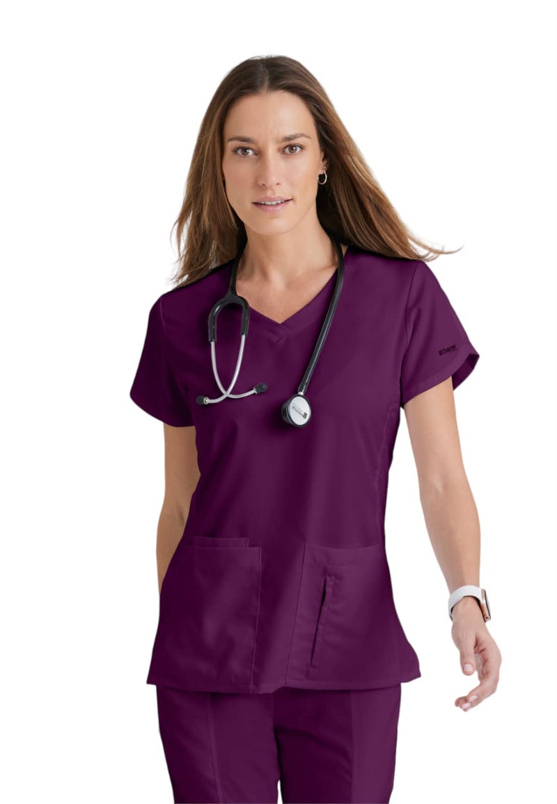 Barco Grey’s Anatomy by BARCO Classic Cora Scrub Top for Women – Wine, 4-Pocket Crossover V-Neck Scrub Shirt with Natural Stretch, Soil Release Fabric, and Super-Soft Finish – Small, Regular Fit - Image 1