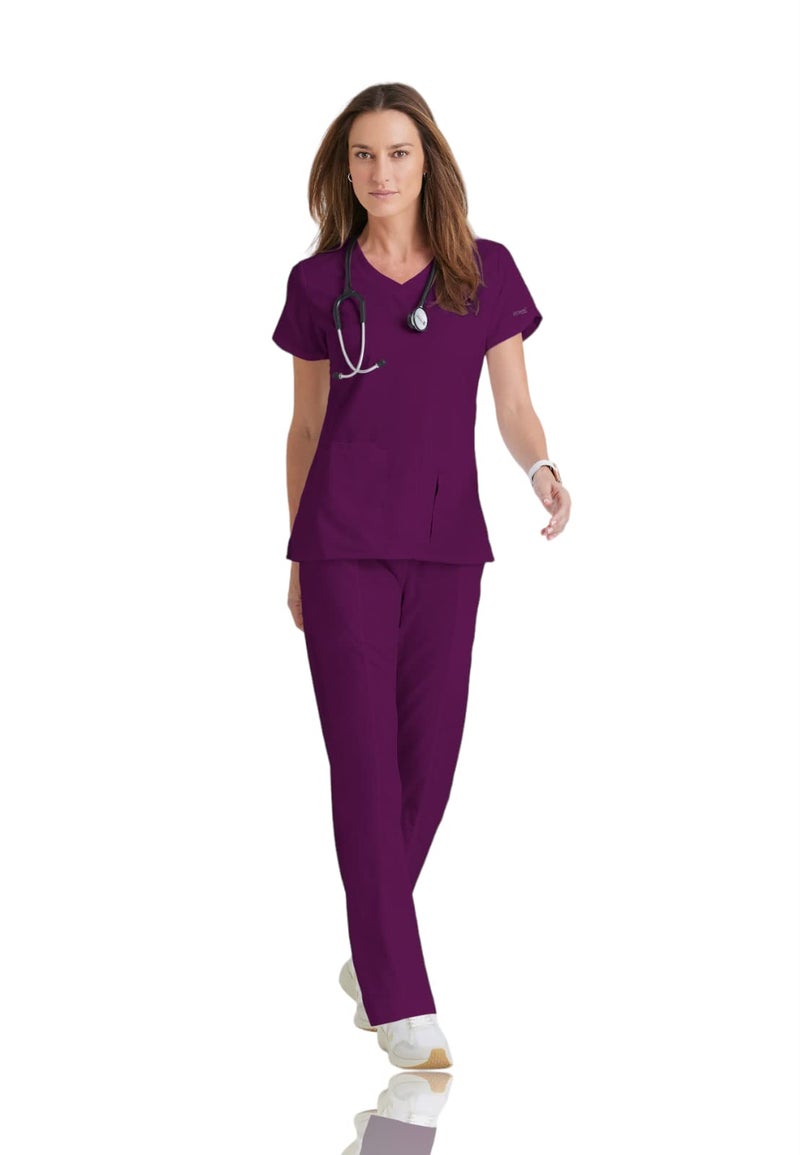 Barco Grey’s Anatomy by BARCO Classic Cora Scrub Top for Women – Wine, 4-Pocket Crossover V-Neck Scrub Shirt with Natural Stretch, Soil Release Fabric, and Super-Soft Finish – Small, Regular Fit - Image 4