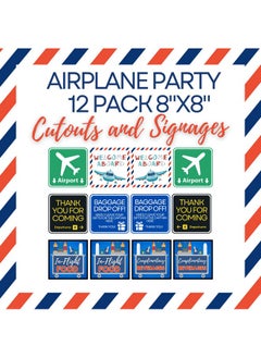 Blue Orchards Airplane Party Signs and Cutouts 8" x 8" (12 Pieces) - Airplane Birthday Party Supplies, Airplane Party Decorations, Airplane Theme Party, Flight Aviation Party, Blue Orchards  - Image 2