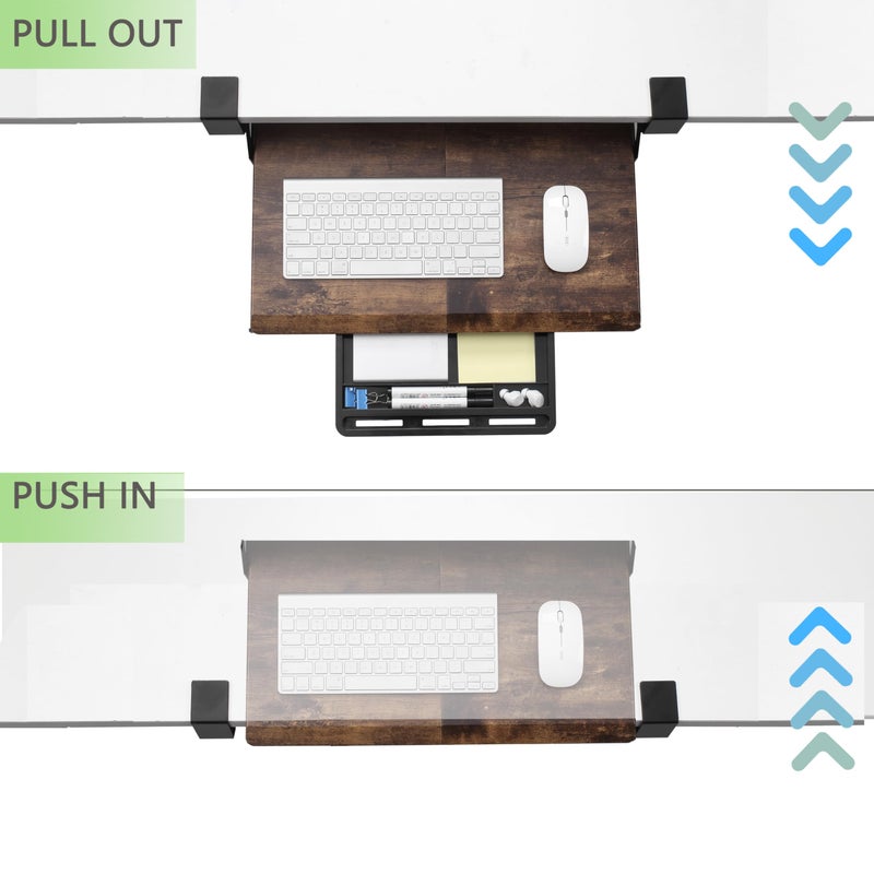 ETHU Keyboard Tray Under Desk, 19.7" X 12.2" Small Size C Clamp Keyboard Drawer Under Desk, Computer Keyboard Stand Slide Pull Out, Ergonomic Keyboard Tray for Home, Office (Wood) - Image 3