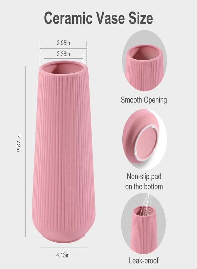 GUKJOB All Pink Ceramic Vase, GUKJOB Small Cute Flower Vase for Pampas Grass, Home, Living Room, Dining Table, Farmhouse, Office Decor, Bedroom, Table, and Kitchen Shelf (All Pink) - Image 3