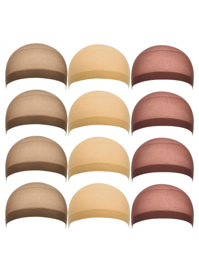 إستيل 12 عبوة قبعات شعر مستعار نايلون للنساء والرجال بيج طبيعي ، بني فاتح وبني غامق - Image 1