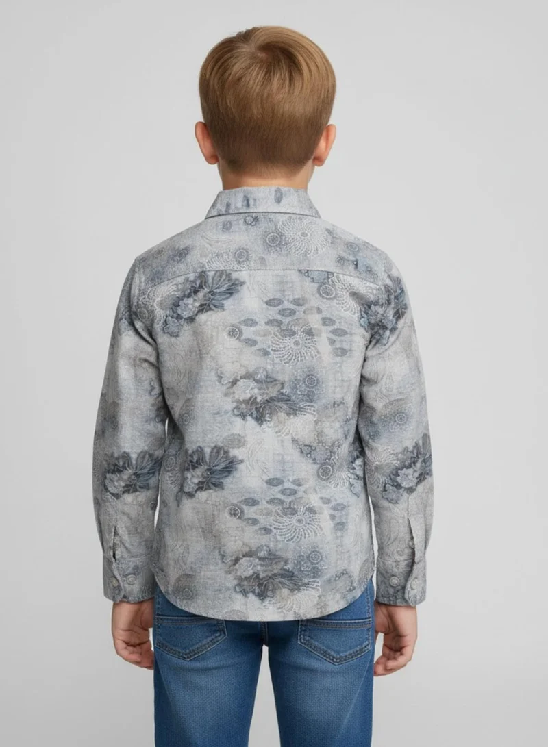 babyqlo Boys Grey Floral Printed Cotton Shirt