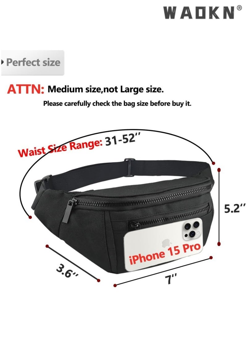 Fanny Pack for Men Women,Crossbody Waist Bag Pack,Belt Bag for Travel Walking Running Hiking Cycling,Easy Carry Any Phone,Wallet, Black, One Size, Fashion