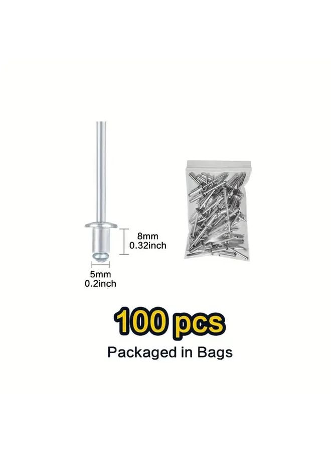 100 قطعة مجموعة مسامير الألومنيوم المنبثقة 5 × 8 مم مجموعة مسامير عمياء 8 مقاسات منظّم معدني - Image 1